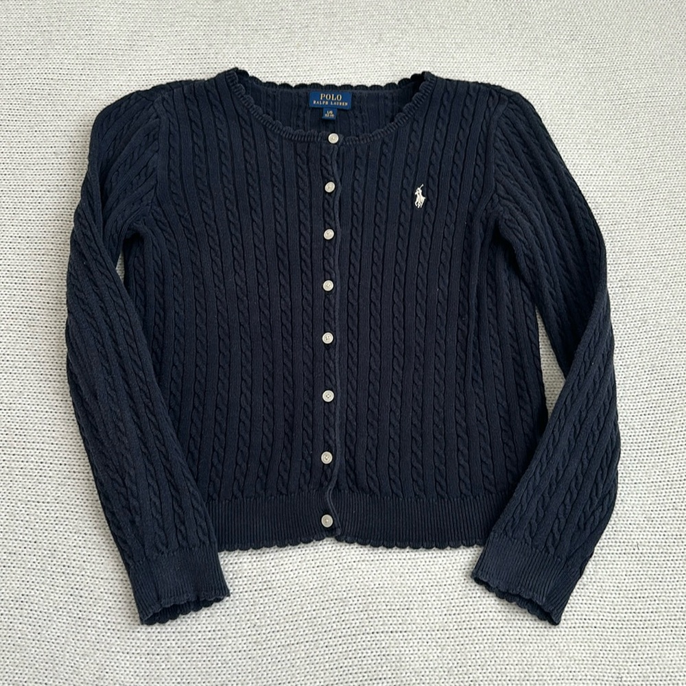 Ralph Lauren Cable Knit Navy Cardigan Size Large